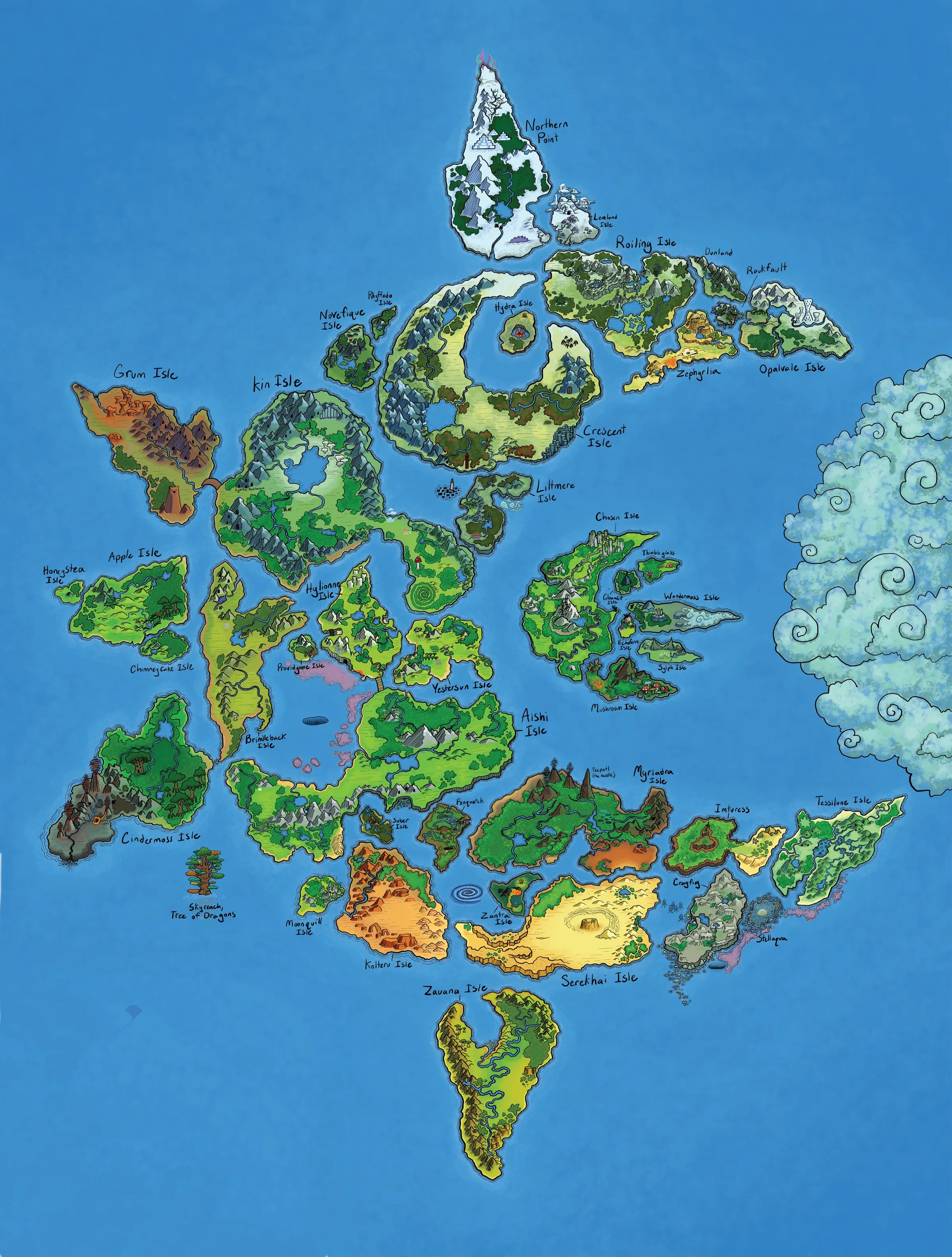 Tanya's hand-drawn map of the Forty-two Isles.