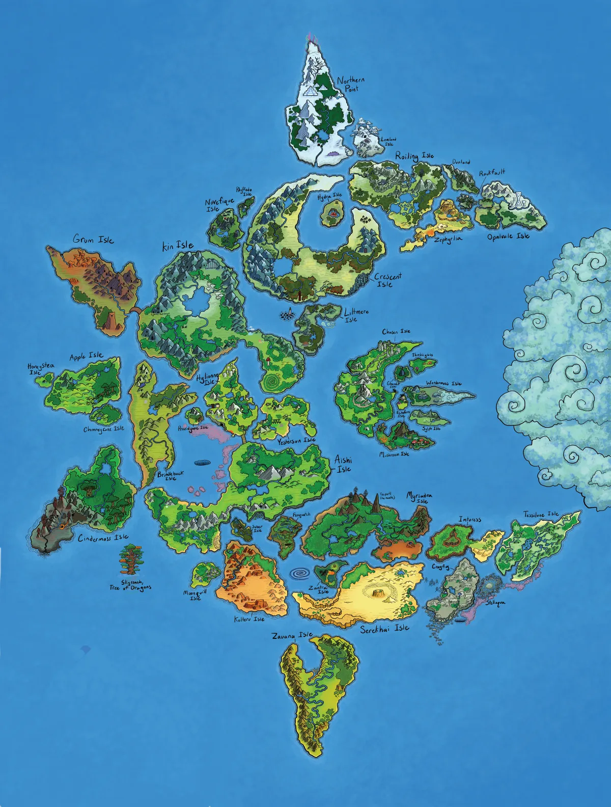 Map of the Forty-two Isles, hand drawn by Tanya Hales